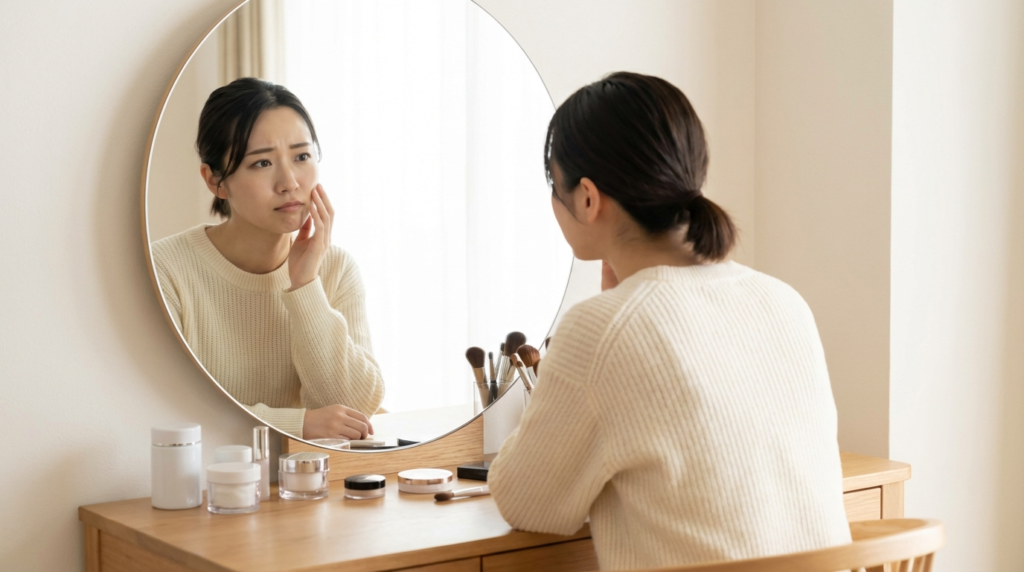 メイクに悩む女性/岡崎市メイクレッスン