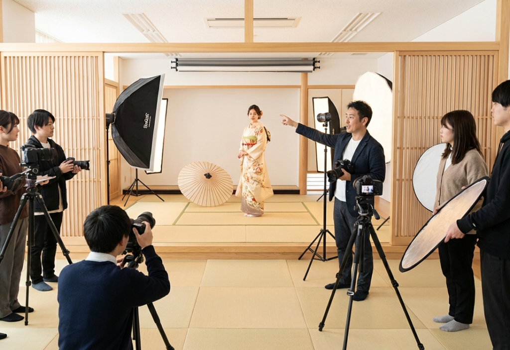 カメラマン向け和装撮影研修の実践風景